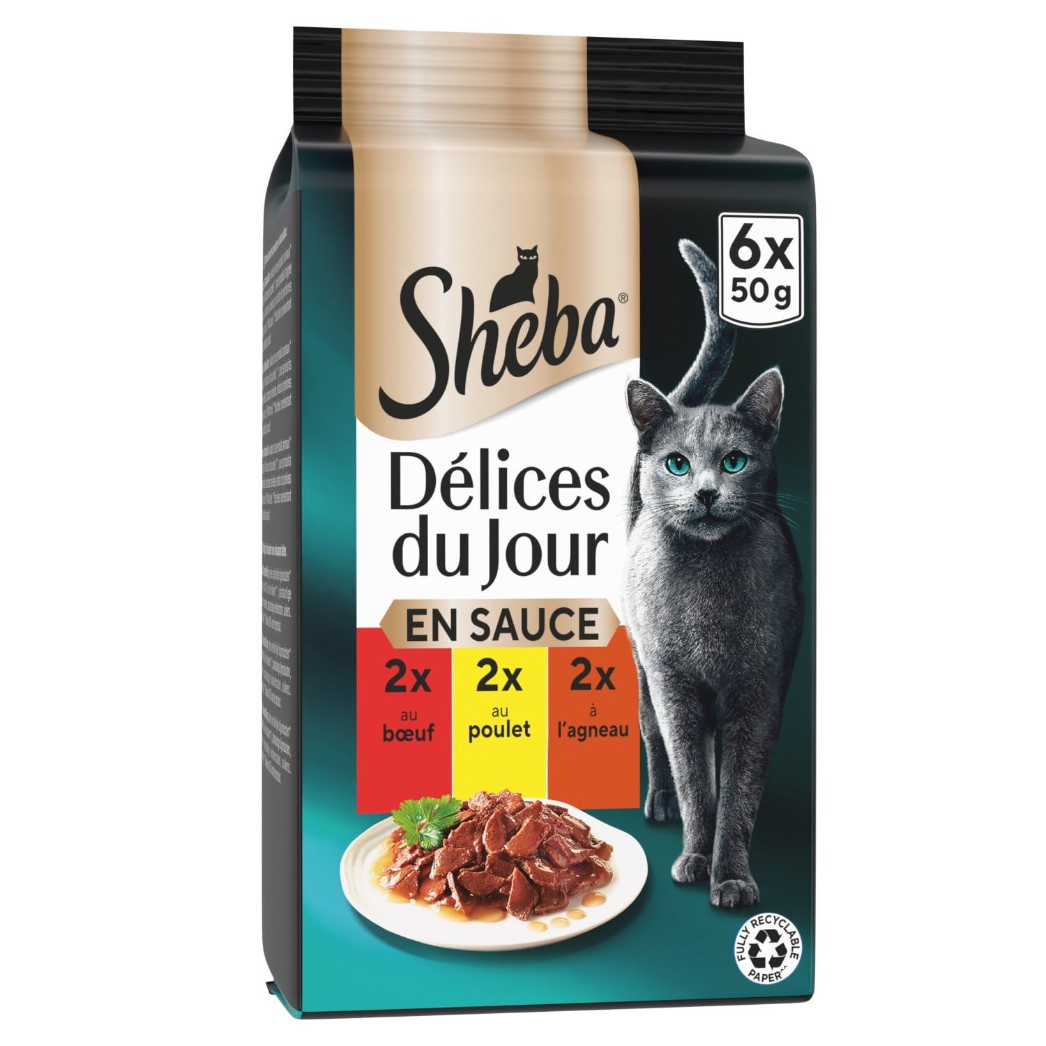 Pâtée pour Chat Adulte en Sauce Poulet Boeuf Agneau Délices du Jour Sheba - Les 6 sachets fraîcheur Lot De 4 - par Lot