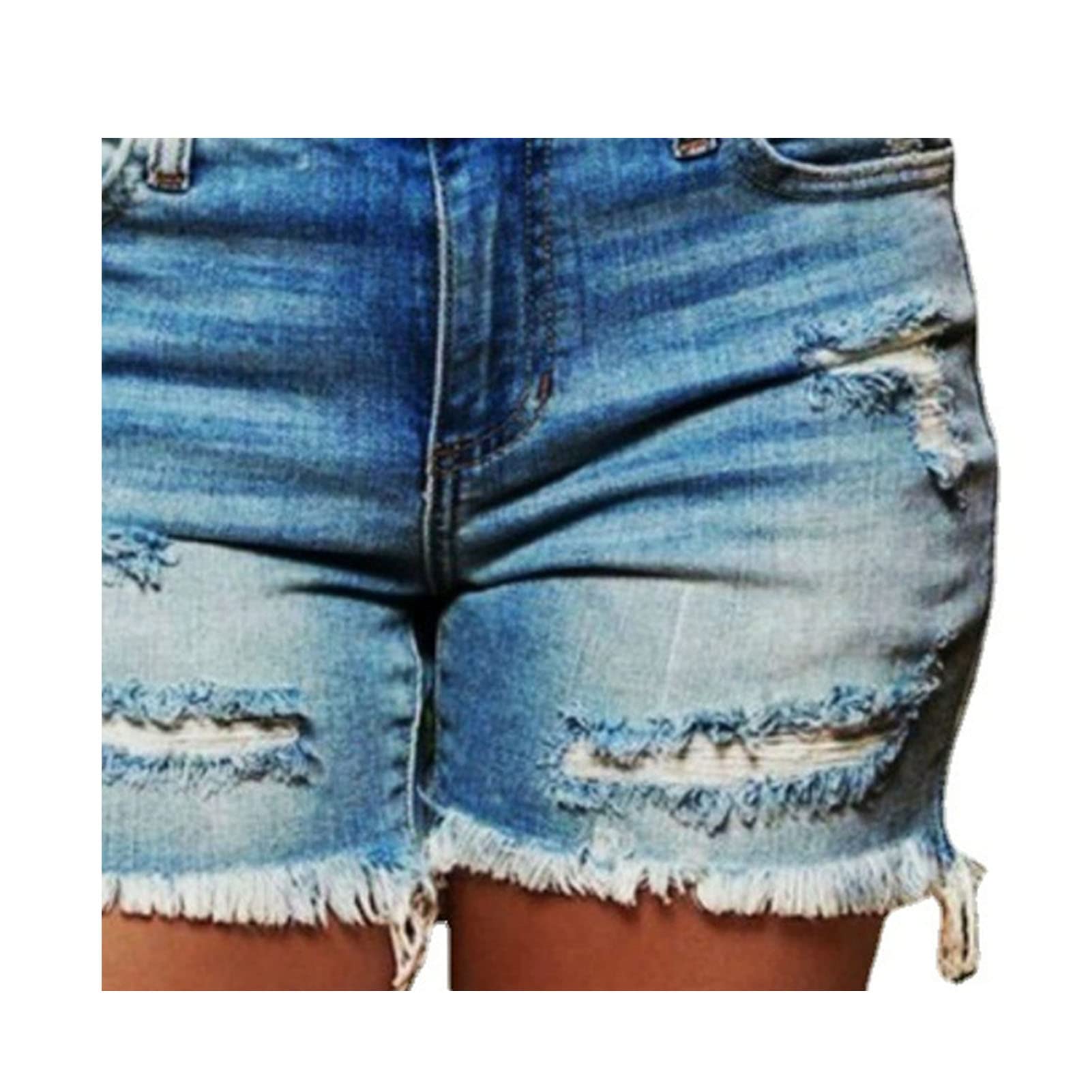 Women Casual Stretchy Denim Shorts High Waisted Ripped Jeans Shorts Distressed Hem Frayed Denim Hot Short (Small,Blue)