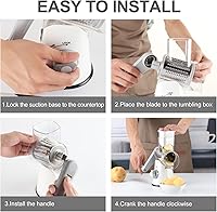 Vista 8 de Cambom Rallador de queso giratorio 5 en 1, triturador de queso de manivela para queso fresco, verduras, nueces, base de succión antideslizante