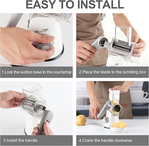 Miniatura 8 de Cambom Rallador de queso giratorio 5 en 1, triturador de queso de manivela para queso fresco, verduras, nueces, base de succión antideslizante,