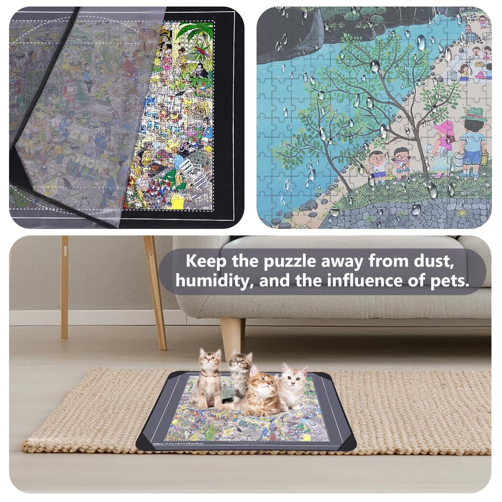 Tappetino Puzzle 1000 Pezzi, 80×55 cm Tappetino Portatile, Tavola Pieghevole con 8 Vassoi di Smistamento e Copertura Trasparente – Tavola Leggera in Feltro per Amanti dei Puzzle