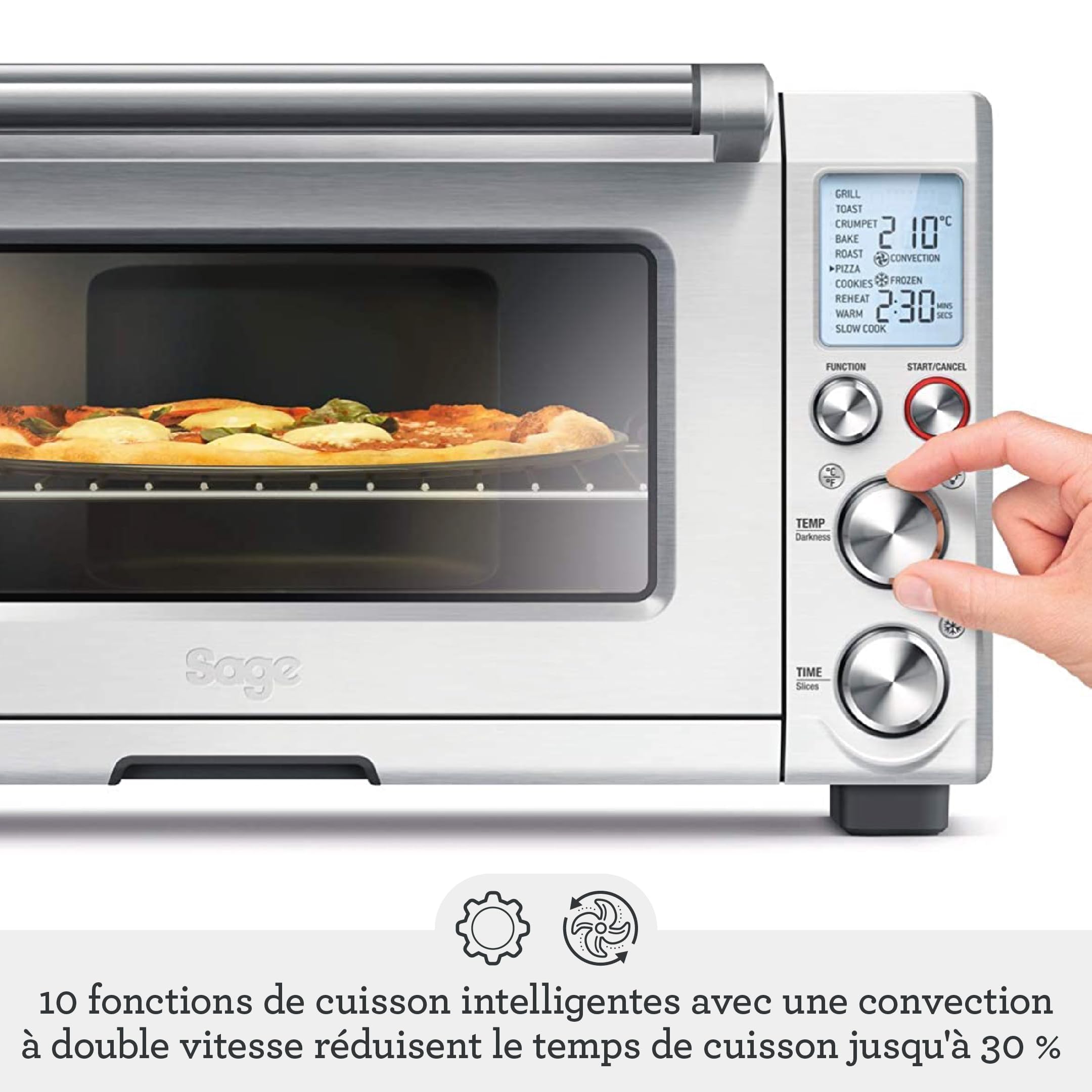 Sage – The Smart Oven Pro – mini piekarnik z 10 funkcjami gotowania – szybsze pieczenie, smażenie, duszenie, opiekanie, podgrzewanie – 2400 W, pizza 30 cm, cały kurczak – stal nierdzewna