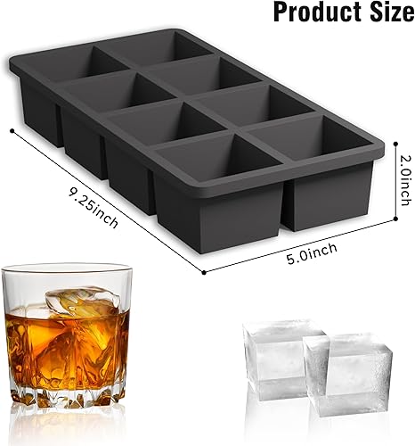 Miniatura 8 de Samuelworld Moldes grandes de silicona para cubitos de hielo, paquete de 2, cubos grandes de 2 pulgadas, sin BPA, flexibles, 8 cavidades, fácil de