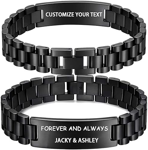 Pulseras personalizadas de acero inoxidable para hombre, pulsera con nombre grabado, impermeable, ajustable, regalo personalizado para él, marido,
