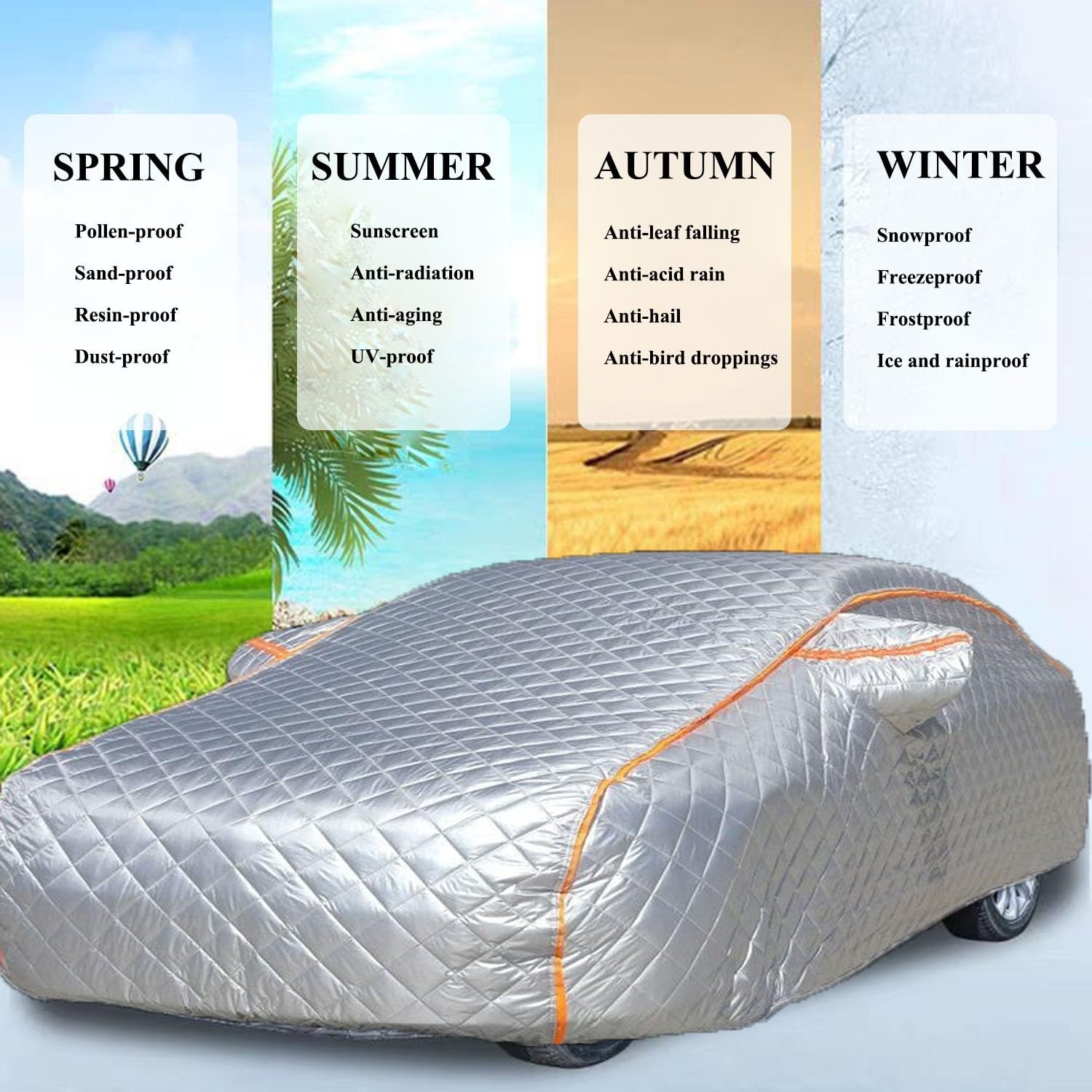 Bache Anti Grele Voiture pour V W Tiguan III 2023 2024 2025 Housse Voiture Exterieur Anti-UV Respirante Oxford + Coton Épais,Bâche Anti Soleil Chaleur Pluie Neige,Sangles Coupe-Vent,Argenté