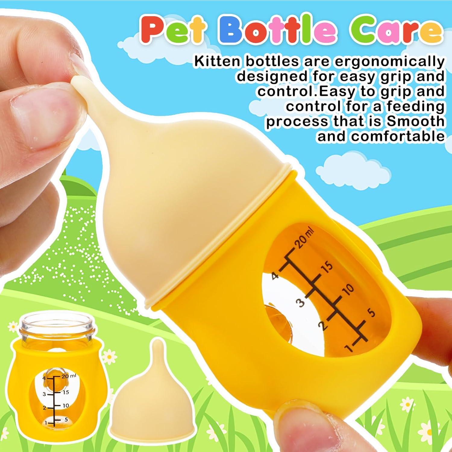 Pet Feeding Bottle for Puppies and Kittens, Silicone Puppy Bottles for Nursing, Current Limiting Kitten Bottles for Nursing, 20ml Yellow image 3 of 7 B0DY16V259