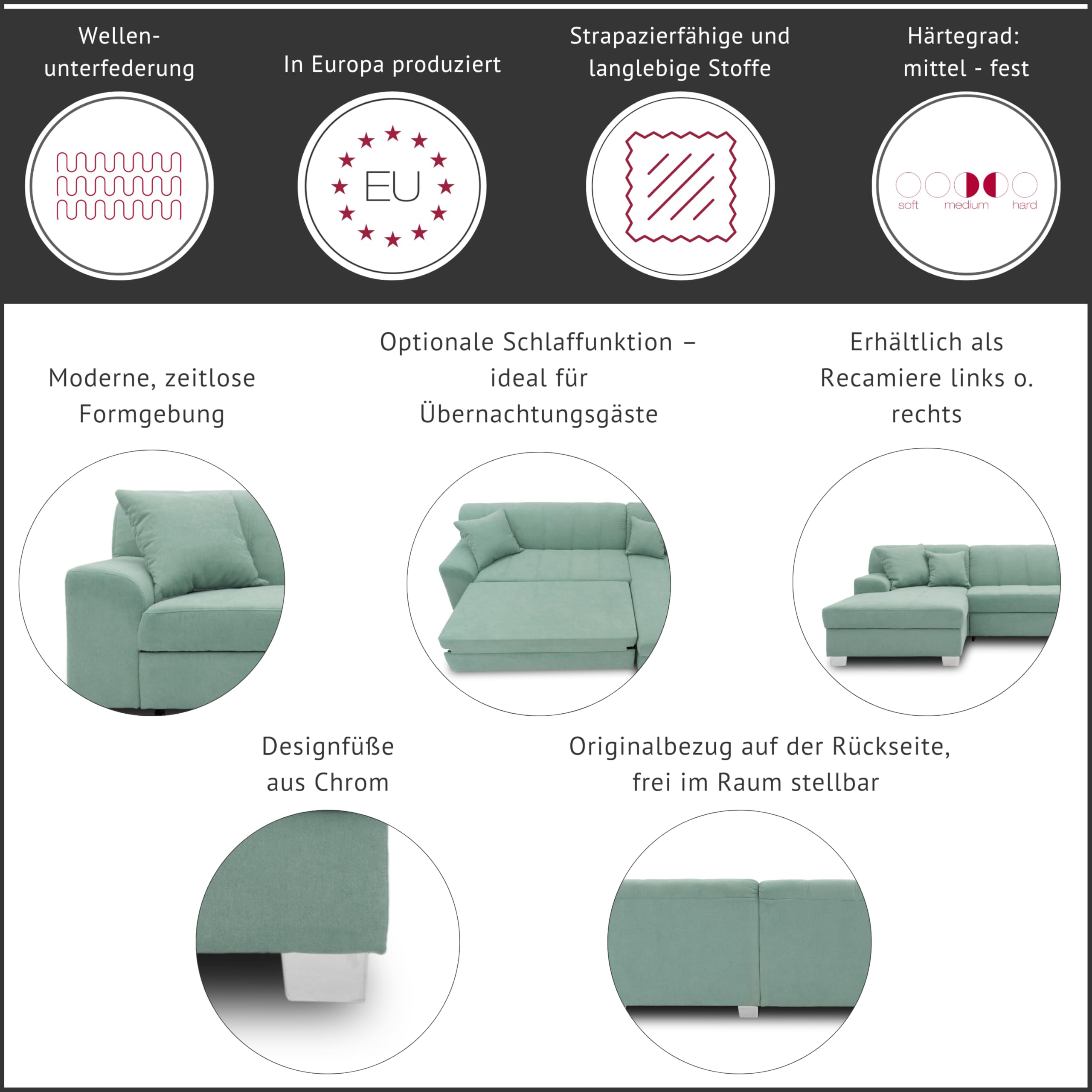 DOMO. collection Ecksofa Capri, Sofa in L-Form, Couch, Polsterecke, Eckcouch, Sofa-Garnitur, Longchair rechts 239 x 152 x 75 cm (BxTxH), khaki