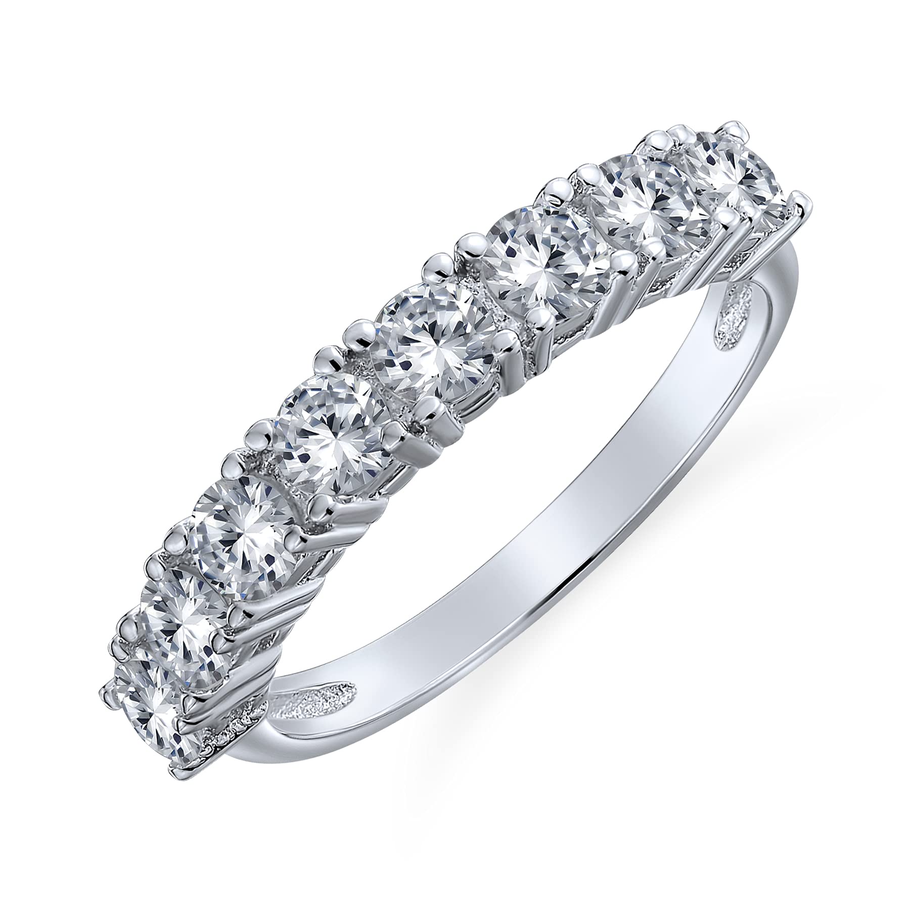 Sottile anello giro completo impilabile con zirconi cubici AAA CZ rotondi semplici per anniversario o matrimonio da donna in argento sterling 925