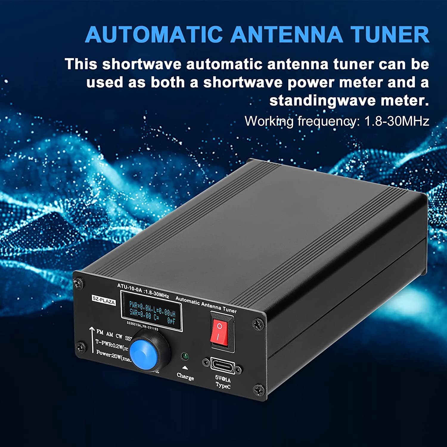 ATU-10-0A Czarny tuner antenowy krótkofalowy 20W Miernik krótkofalowej 1,8-30 MHz Stacjonarny miernik fal