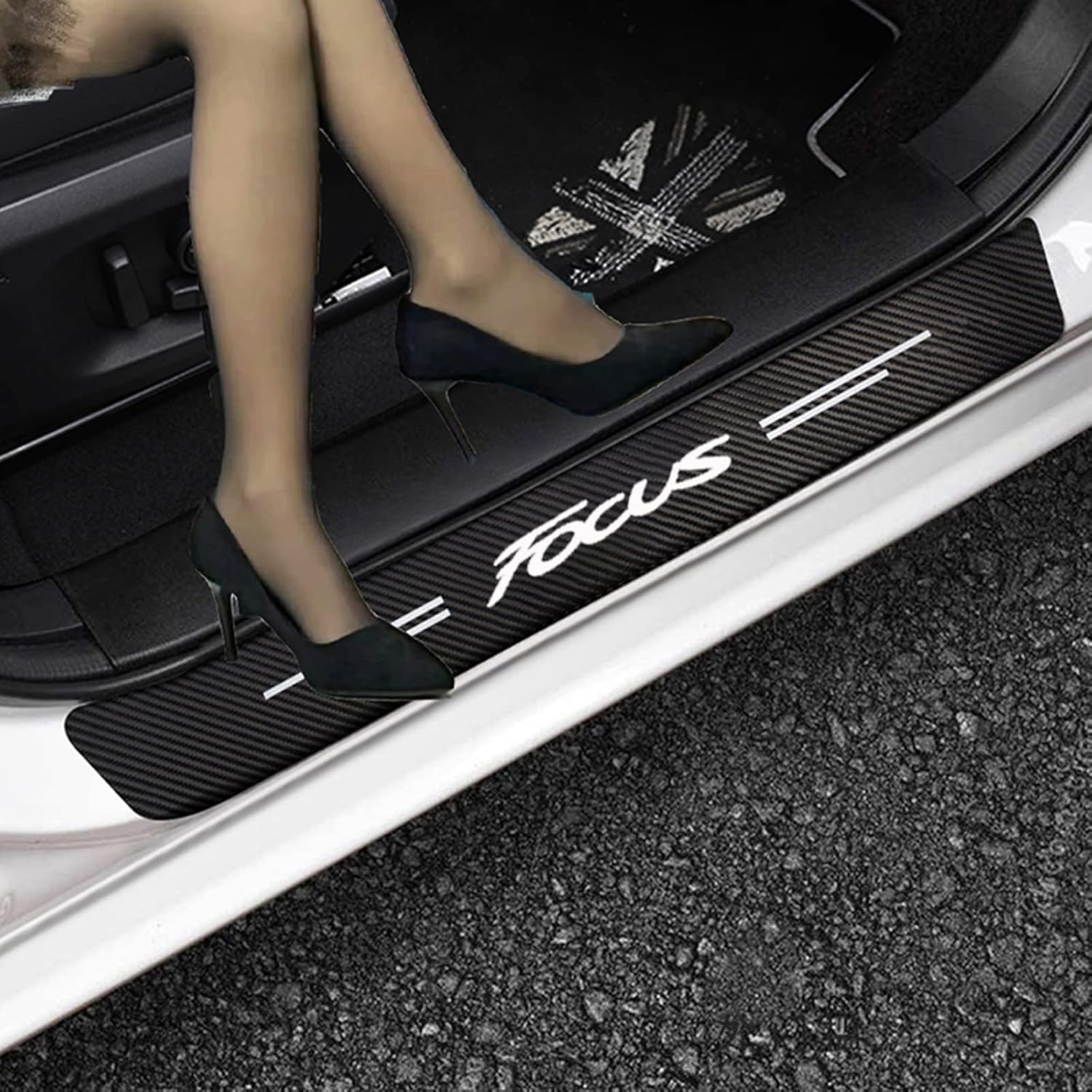 EAGLEG 4 Piezas Pegatina para Umbral de Coche para Fo-rd Focus Fiesta Kuga Fusion Edge ST-Line S-MAX ST Explorer, Fibra Carbono, Antidesgaste, Antiarañazos - Fuerte Capacidad Adhesiva,Focus