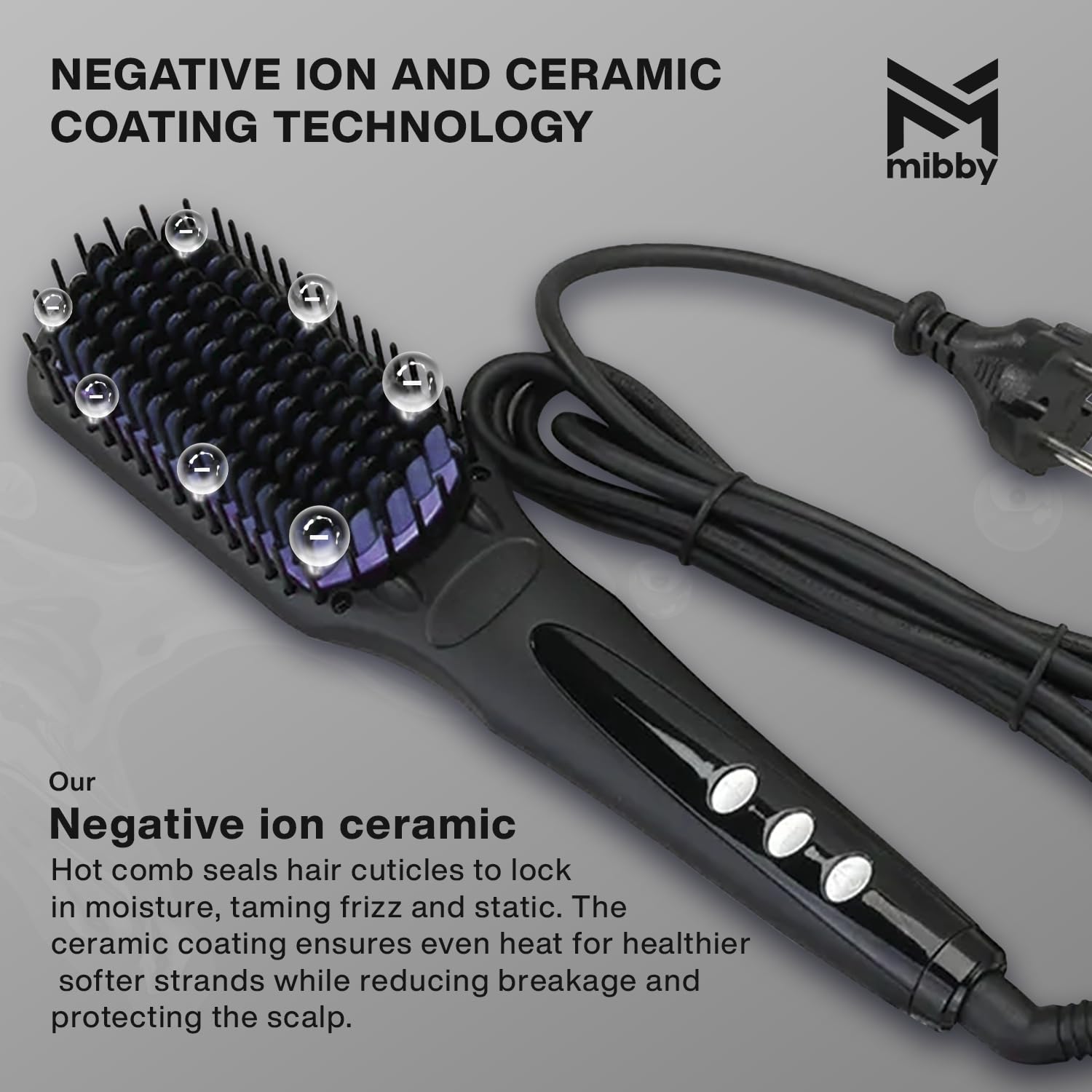 MIBBY 3-in-1 Hair Straightener Brush & Hot Comb, Double Anion Ionic Hair Straightening Brush, 90s Fast Heat - Image 4