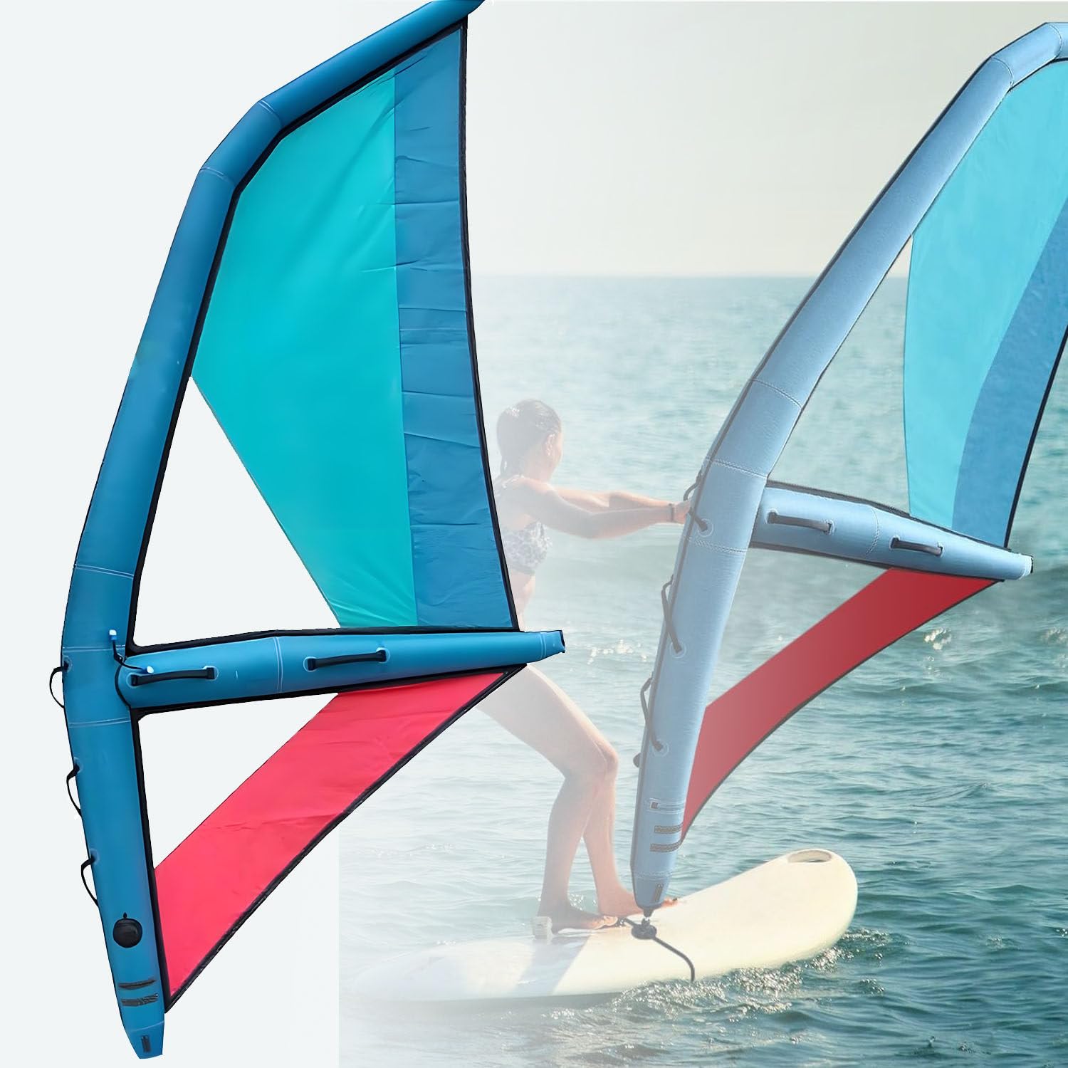 Tabla de Paddle Surf de Tela Oxford + Vela de Windsurf de PVC, Tabla de Windsurf Independiente, Vela de Windsurf Inflable Profesional para Adultos de 4,35 m × 1,88 m
