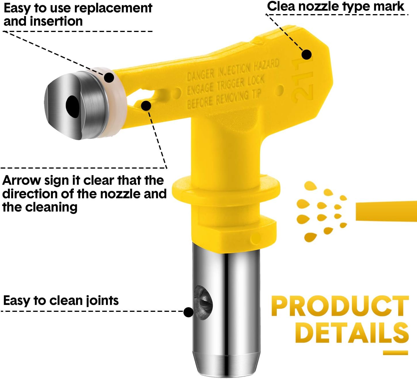 3 Pieces Reversible Sprayer Tip Airless Paint Spray Guns and Airless Sprayer Spraying Machine Parts for Homes Buildings Decks or Fences, Yellow (211)