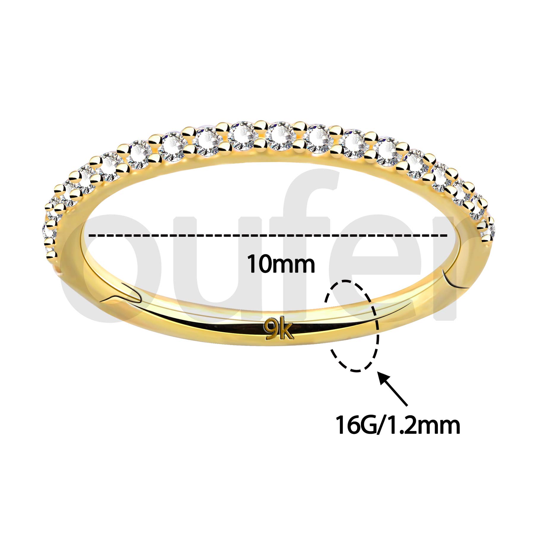 OUFER Helix Earrings 16G 9K Solid Gold Cartilage Earring Hoop Ring CZ Line Helix Earring Hoop Daith Rook Conch Piercing Earring Jewellery Nose Hoop Ring