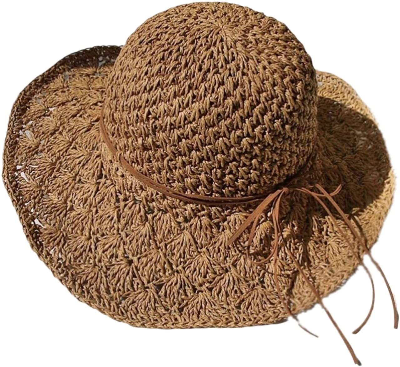 Cappelli da Sole Estivi per Donna Cappello da Sole in Paglia Pieghevole Cappello a Cloche floscio a Tesa Larga Stile Spiaggia per Vacanze (D 6 3/47 1/8