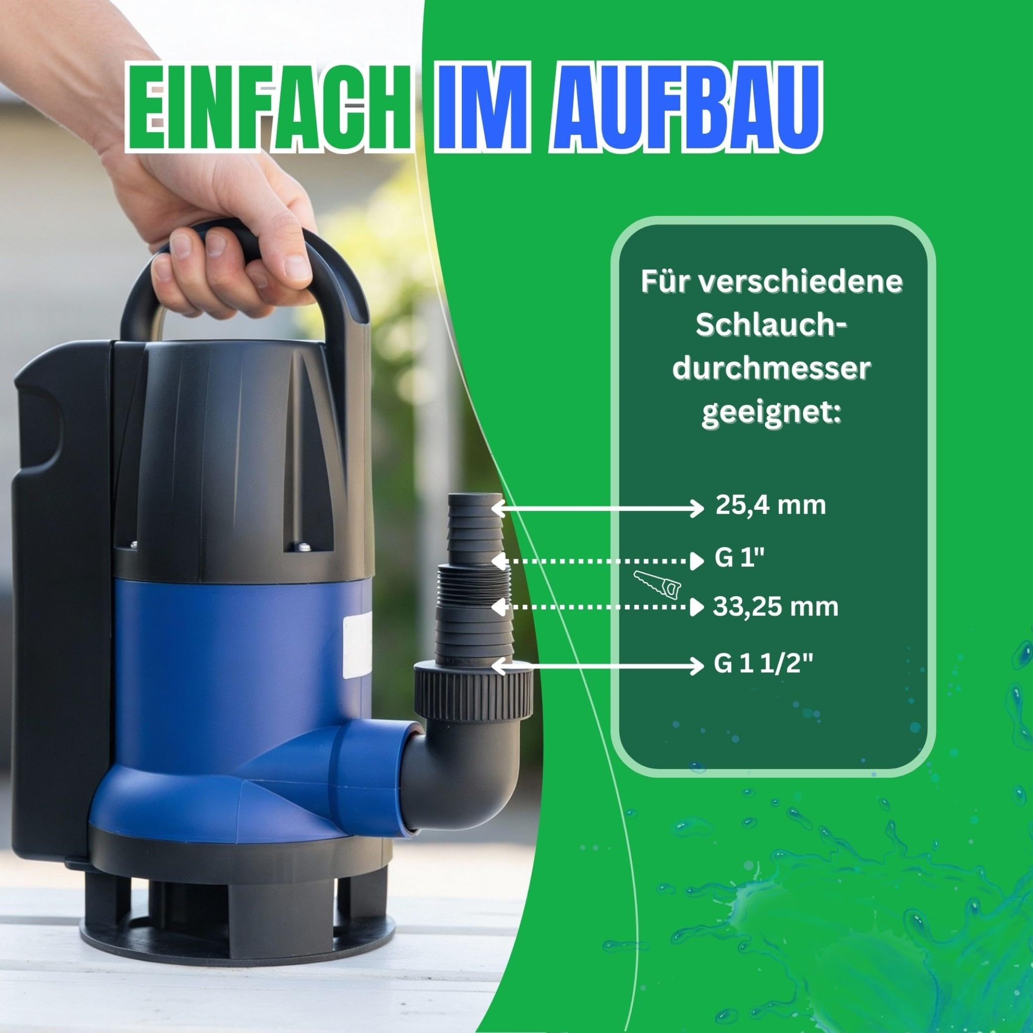 Schmutzwasserpumpe Tauchpumpe 400 Watt, 8000 L/h 0,5 Bar Druck >>5m Förderhöhe integrierter Schwimmerschalter für Automatik und Manuellen Betrieb