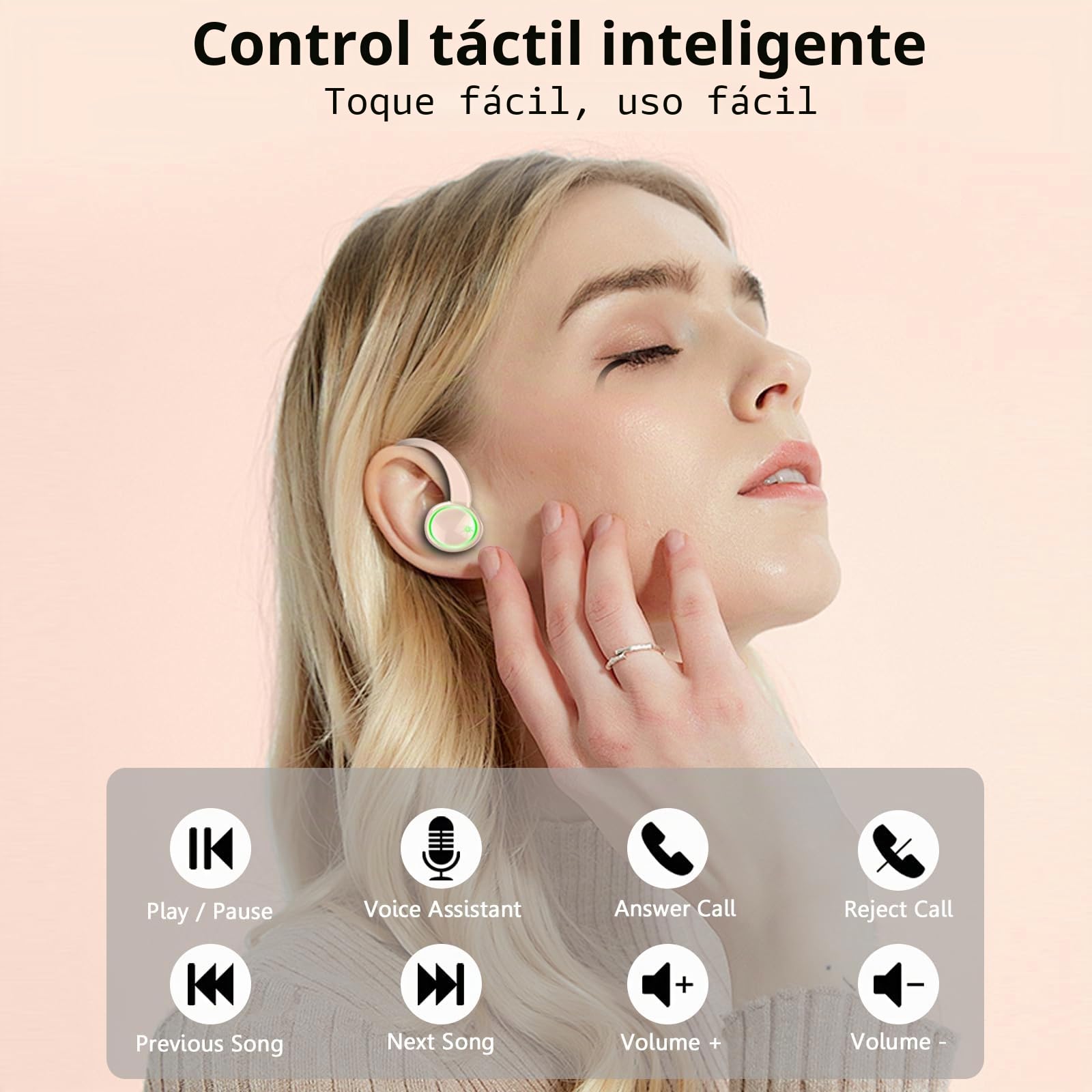 Rolosar Auriculares inalámbricos Deportivos, Auriculares Bluetooth 5.4 HiFi Estéreo con 4 HD Mic, 50H Cascos Inalambricos con Cancelacion Ruido ENC
