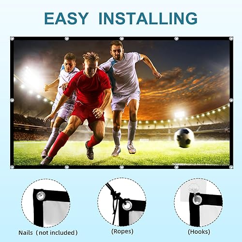 Miniatura 2 de Pantalla de proyector portátil 169 de 120 pulgadas con frente plateado, borde negro lejiada y respaldo negro para imágenes nítidas y brillantes,