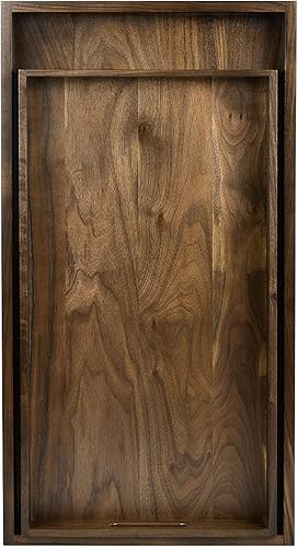 Miniatura 6 de Bandeja rectangular de nogal negro sólido de 28 x 15 pulgadas, bandejas de madera extra grandes para otomana con asas, bandeja FSC natural hecha a