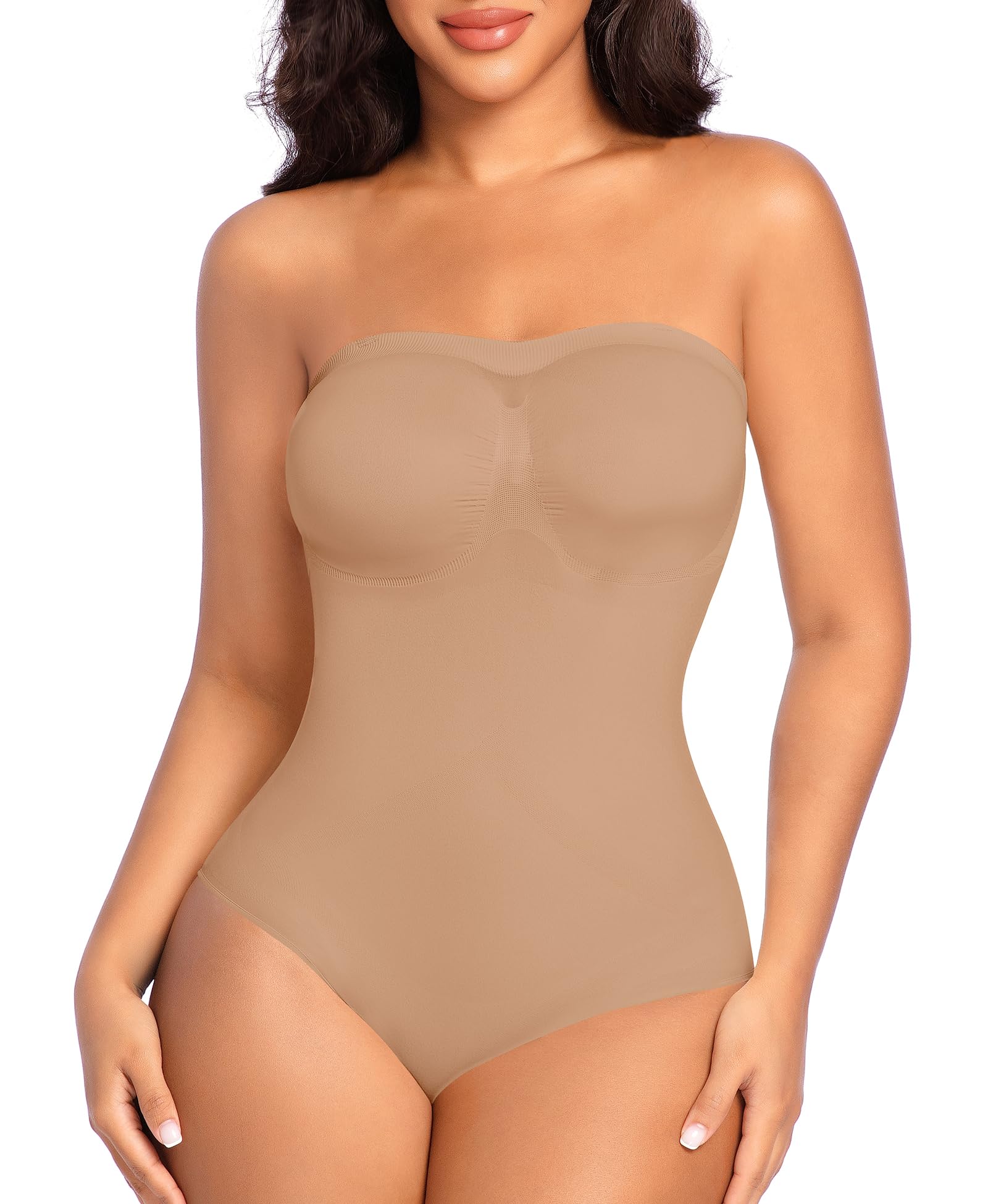 Werena Shapewear Damen Body Bauchweg Trägerlos – Nahtloser Miederbody Stark Formend, Figurformender Body Shaper Slip, Shaping Bodysuit mit 2 Paar Abnehmbaren Trägern