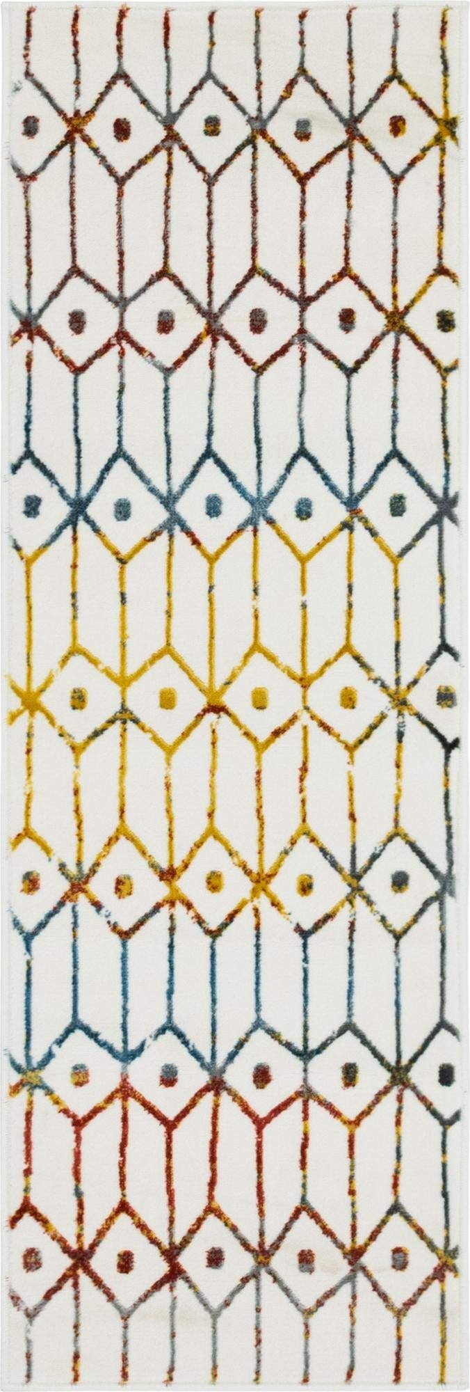 Rugs.com Lattice Trellis Collection Rug – 6 Ft Runner Multi Low-Pile Rug Perfect for Hallways, Entryways