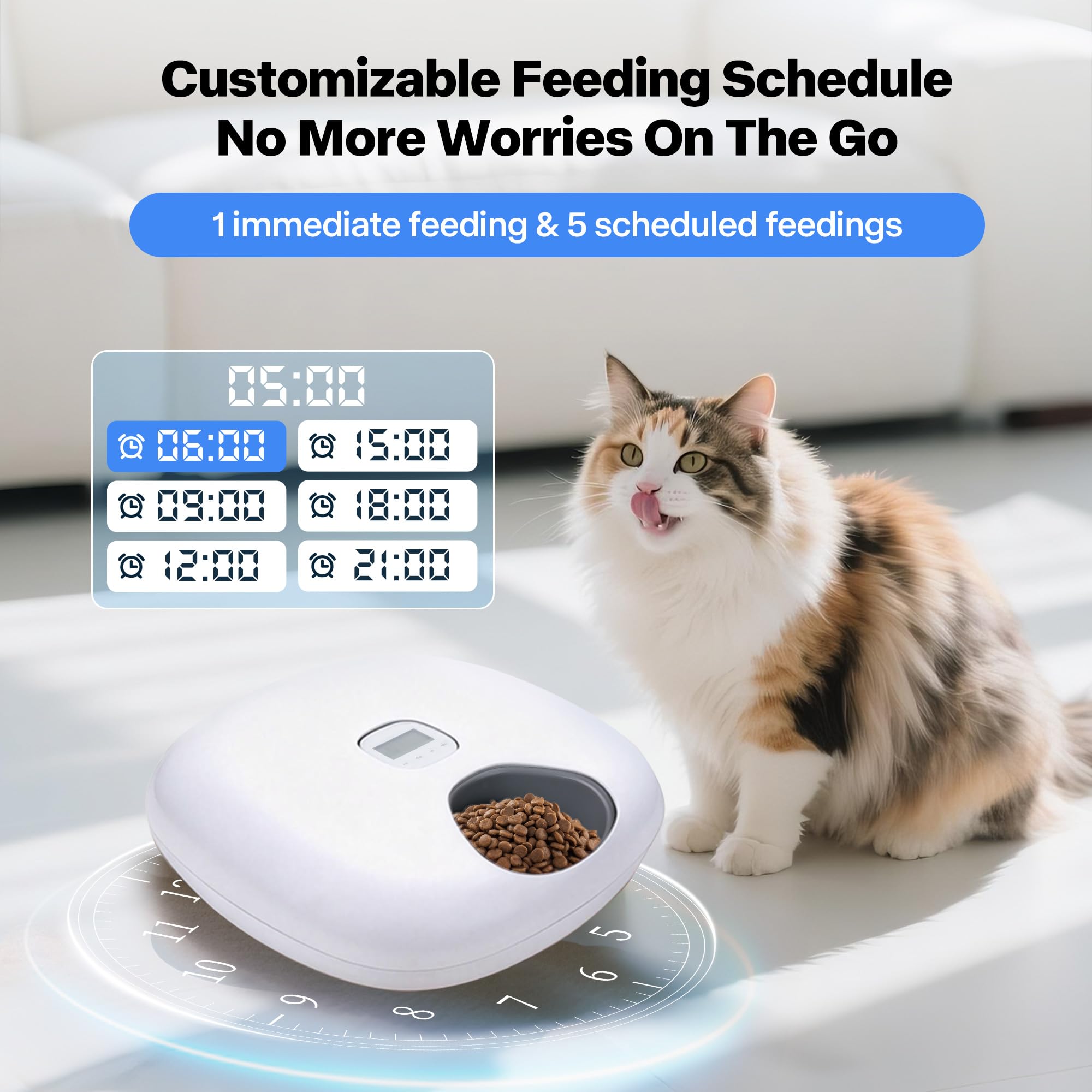 PetPrime 6-Meal Automatic Cat Feeder with Two Ice Packs,Cordless Rechargeable Cat Food Dispenser for Cats and Small Dogs Wet Food Auto Pet Feeder White - image 3