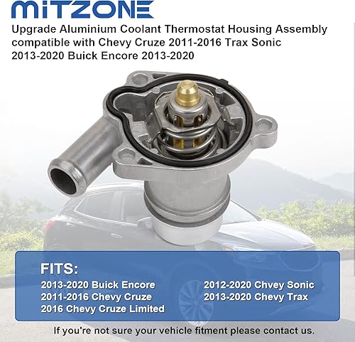 Miniatura 4 de MITZONE Conjunto de carcasa de termostato de refrigerante de aluminio compatible con Chevy Cruze 2011-2016 Trax Sonic 2013-2020 Buick Encore