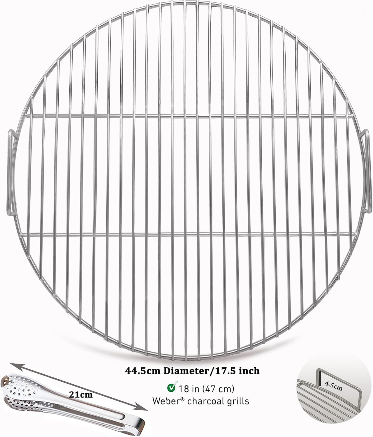 Huanniu - Griglia Rotonda in Acciaio Inossidabile 304,con pinze per Barbecue, Diametro 44,5 cm, Adatta per Barbecue Weber Ball da 47 cm, Carbone di Legna, griglia Rotonda Portatile Huanniu - Griglia Rotonda in Acciaio Inossidabile 304,con pinze per Barbecue, Diametro 44,5 cm, Adatta per Barbecue Weber Ball da 47 cm, Carbone di Legna, griglia Rotonda Portatile