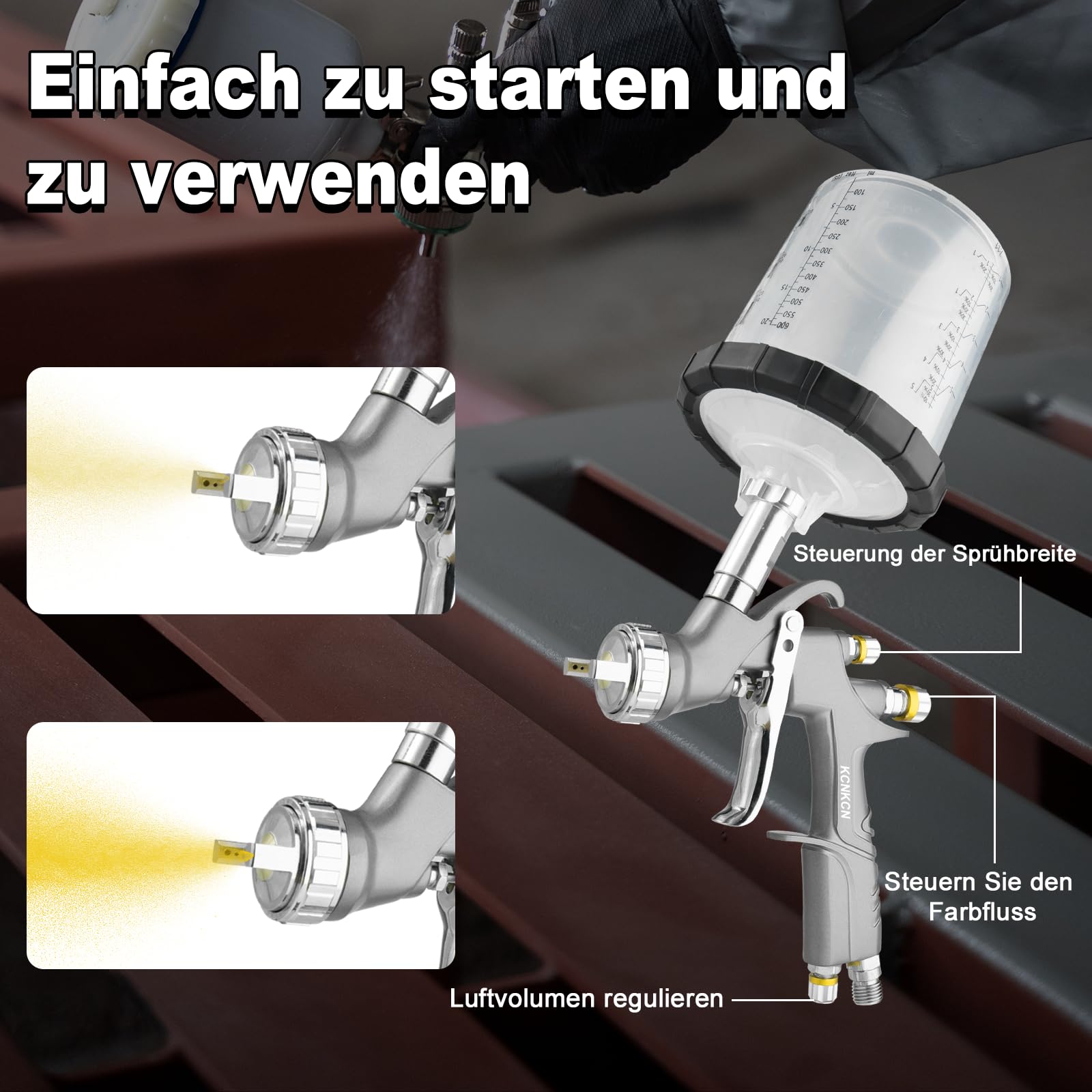D1 LVLP Luftspritzpistole, Premium-Set, mit 650 ml Mischbecher und 10 Einwegbechern, 1,3/1,7/2,0 mm Düsen, Lackierpistole, Automobil-Lackierpistole für Hauslackierung, Auto, Möbel, Zaun