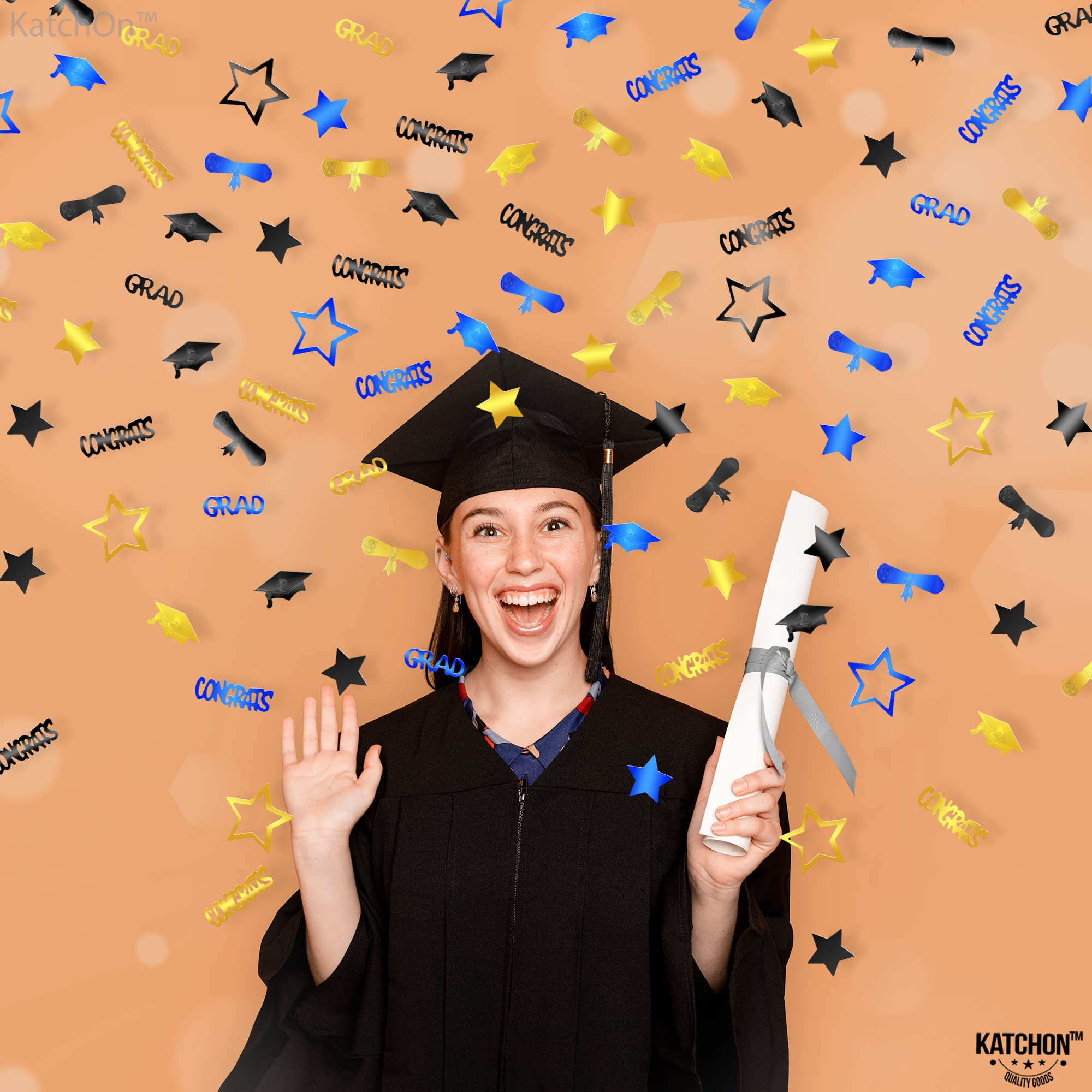 Confeti De Graduación De Felicitaciones De Graduación 2022 - 1.8 Onzas | Graduación De Confeti 2022, Decoraciones De Fiesta De Graduación 2022 Negro Y Dorado, Azul | Decoraciones De Mesa De
