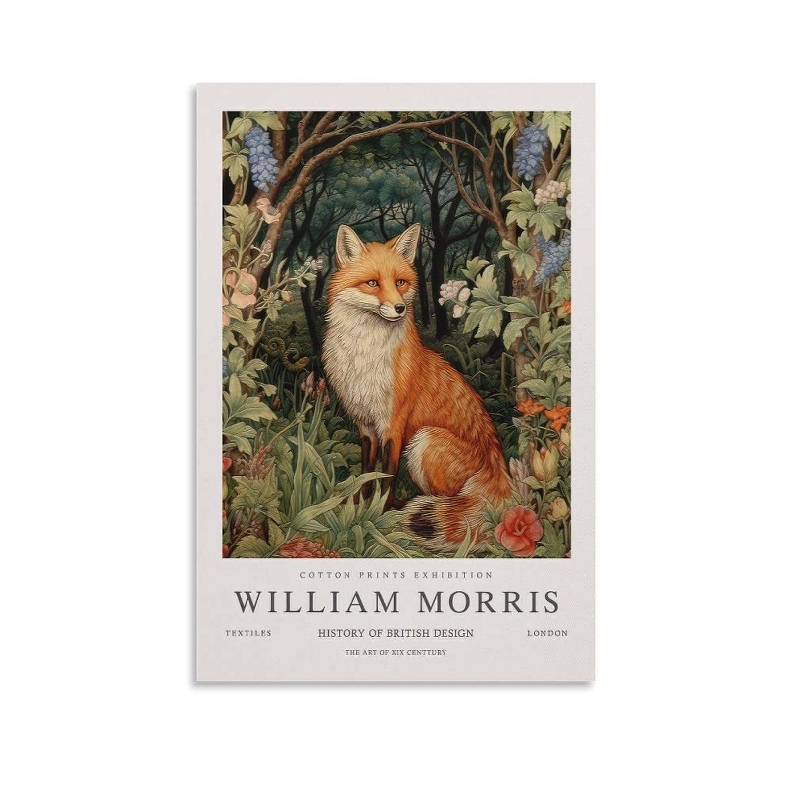 William Morris Vintage Fox Floral Plant Posters For Wall Decor Canvas Wall Art For Living Room Decor 12x18inch(30x45cm)