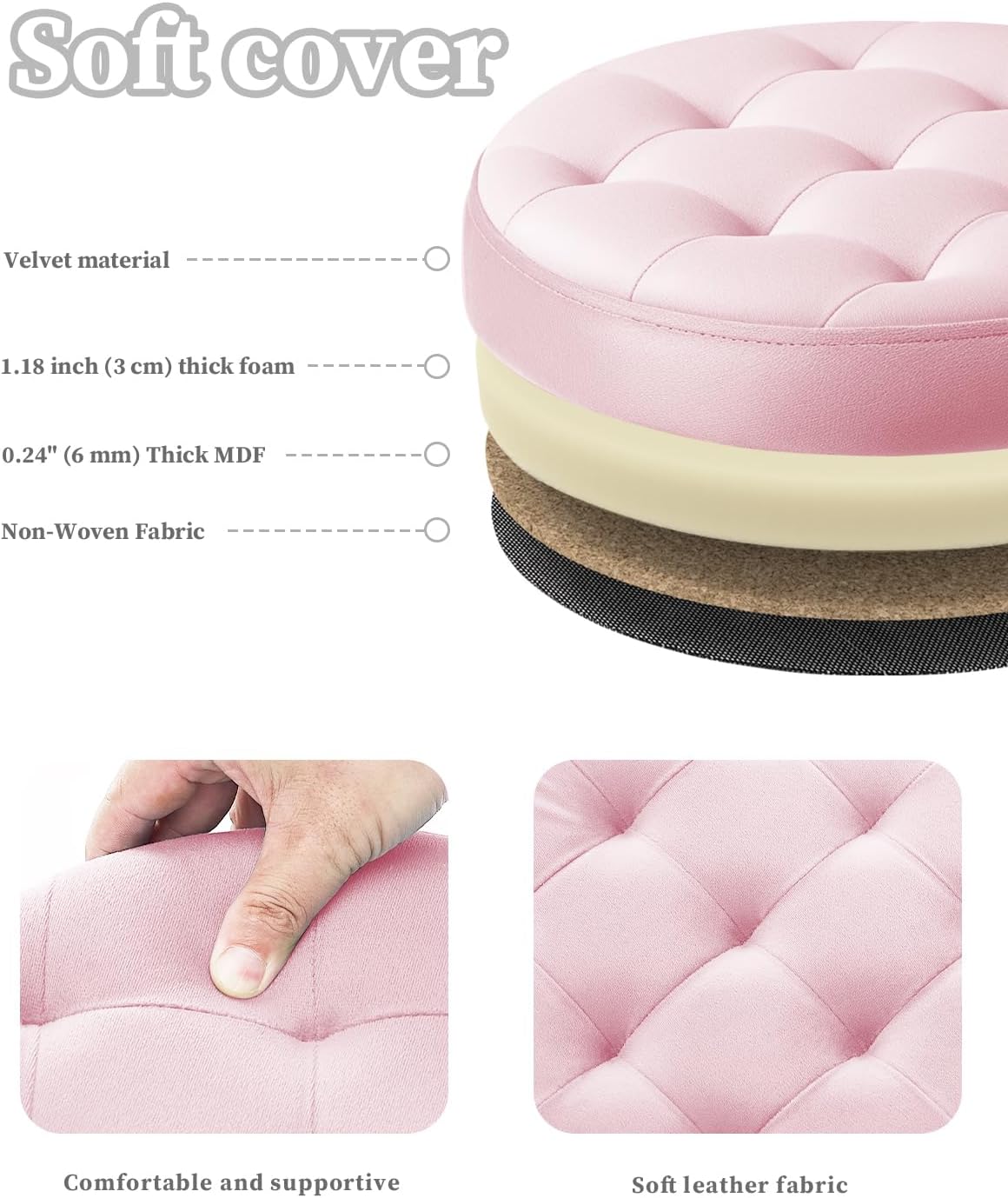 Bsketa® Folding Storage Ottoman Round 14" x 14" x 13"Inch Foot Stool with Thicker Foam Padded Seat Small Velvet Storage Ottoman Bench Foot Rest for Living Room Foldable Coffee Table(Pink) - Image 4