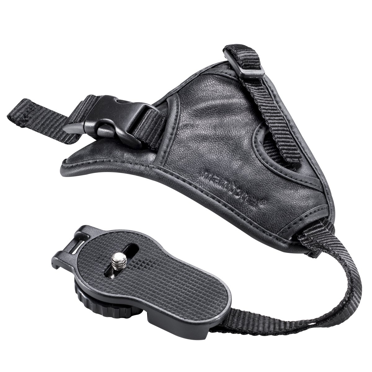 Mantona First Class Leder-Handschlaufe/Handgriff (mit Klickverschluss), Schwarz, 43g