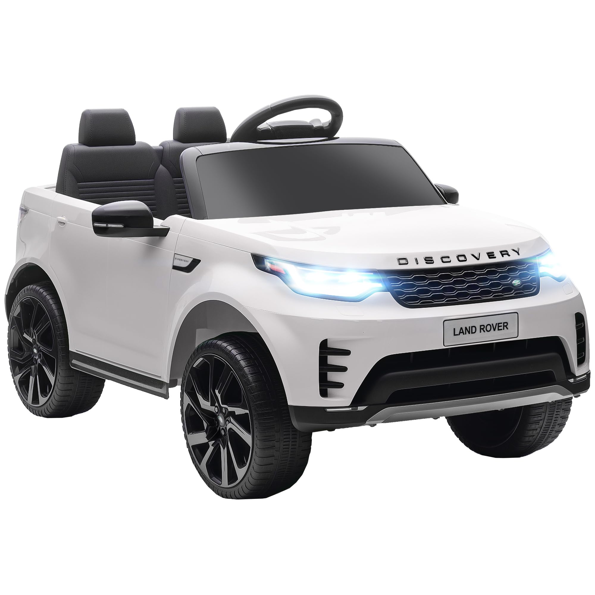 AIYAPLAY Voiture électrique Enfant Land Rover Discovery sous Licence Officielle, 12 V, télécommande 2,​4 G, 2 Moteurs, véhicule avec démarrage progressif, Port USB, Musique, phares LED, klaxon, Blanc