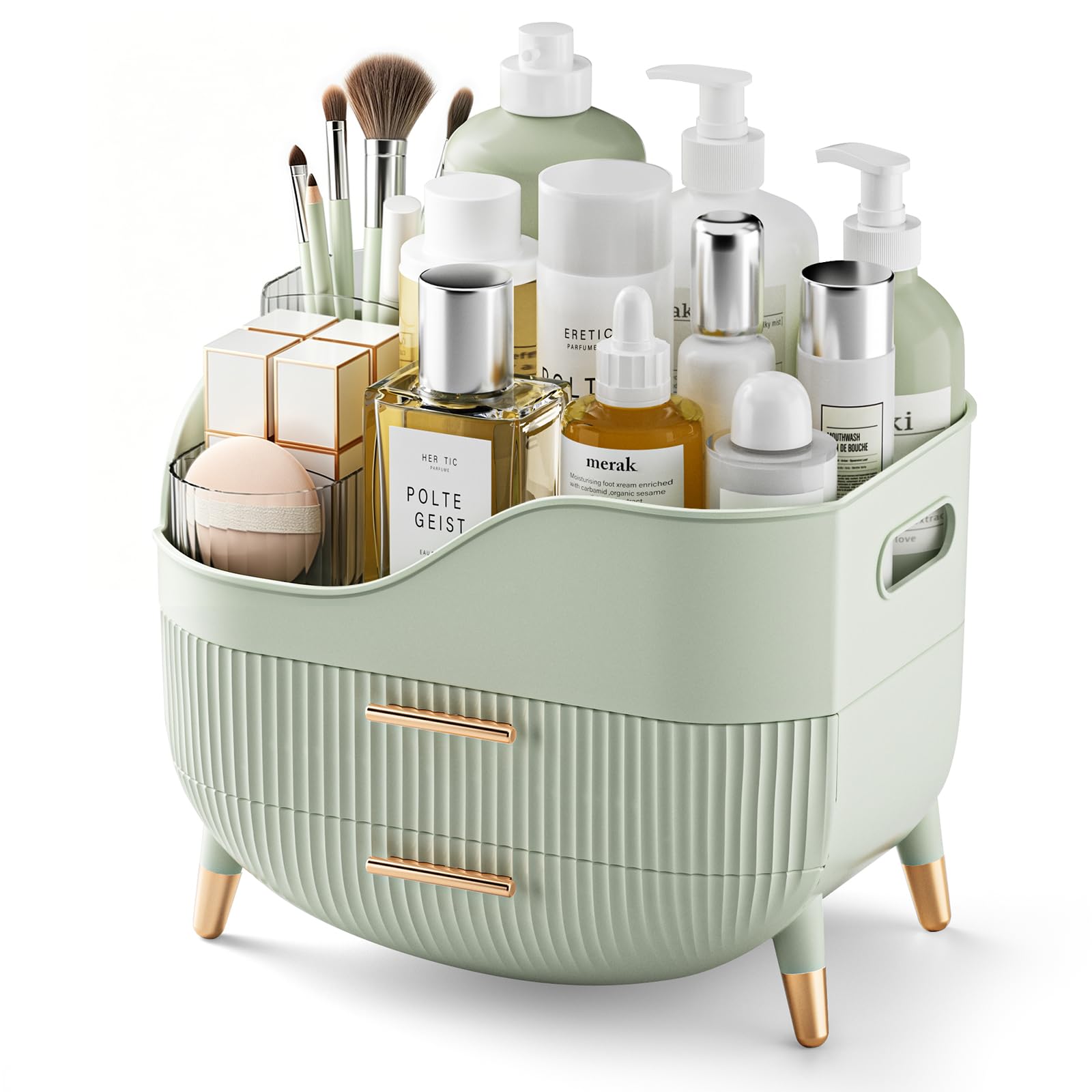 Pajiriona Organizzatore di trucco con cassetti, organizer per la cura della pelle per la vanità, scatola portaoggetti con manico, grande vetrina cosmetica per comò, piano di lavoro del bagno