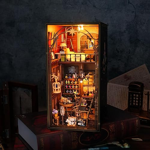 Miniatura 1 de Kit de rincón de libros para bricolaje, rompecabezas de madera 3D, decoración de estantería, kit de casa de muñecas en miniatura para adultos con