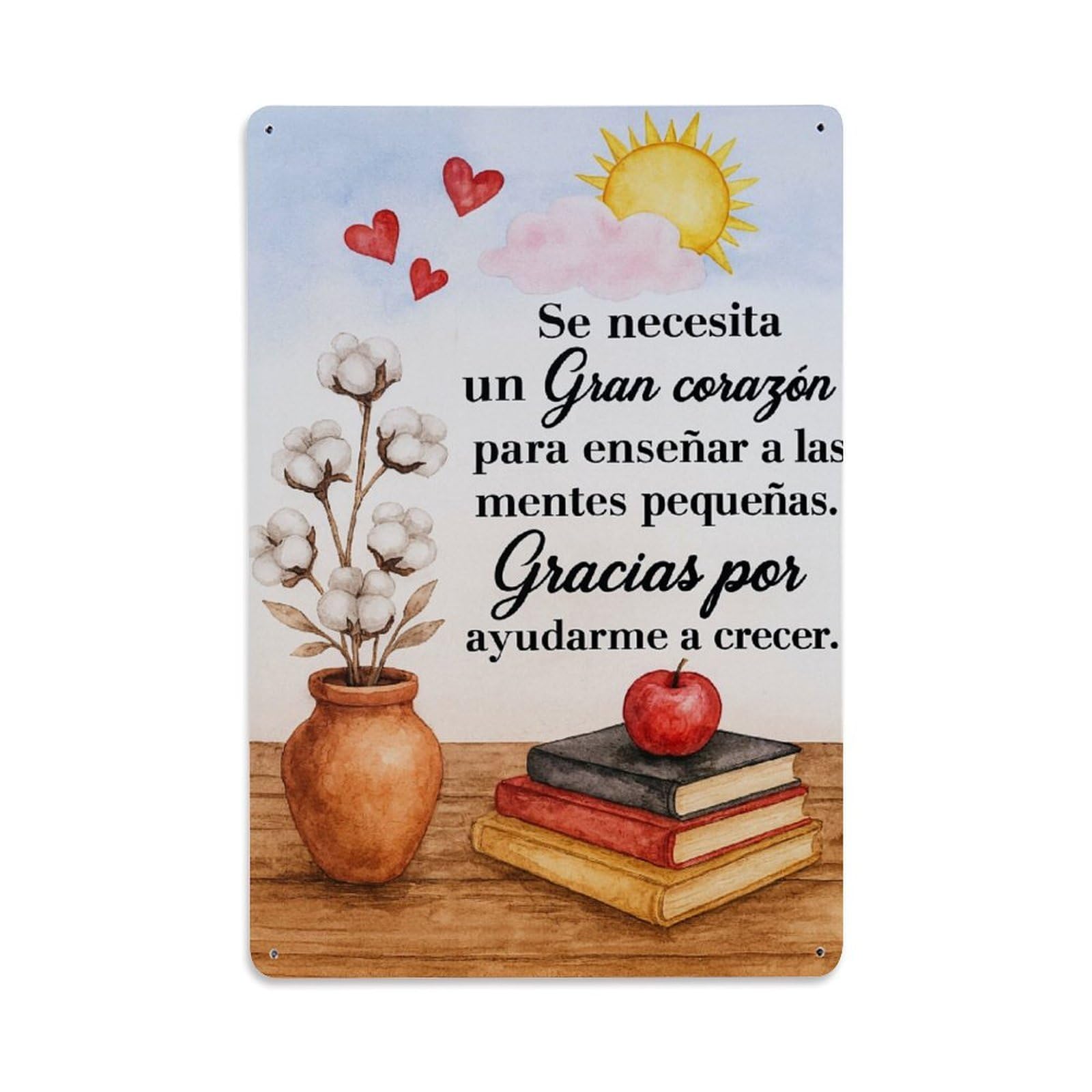Sun Cloud Hearts Cotton Vase Books Apple Vintage Tin Sign Retro Metal Wall Decor Metal Poster, Home Bar Garage Farmhouse Cafe Wall Art Decoration 8x12Inches