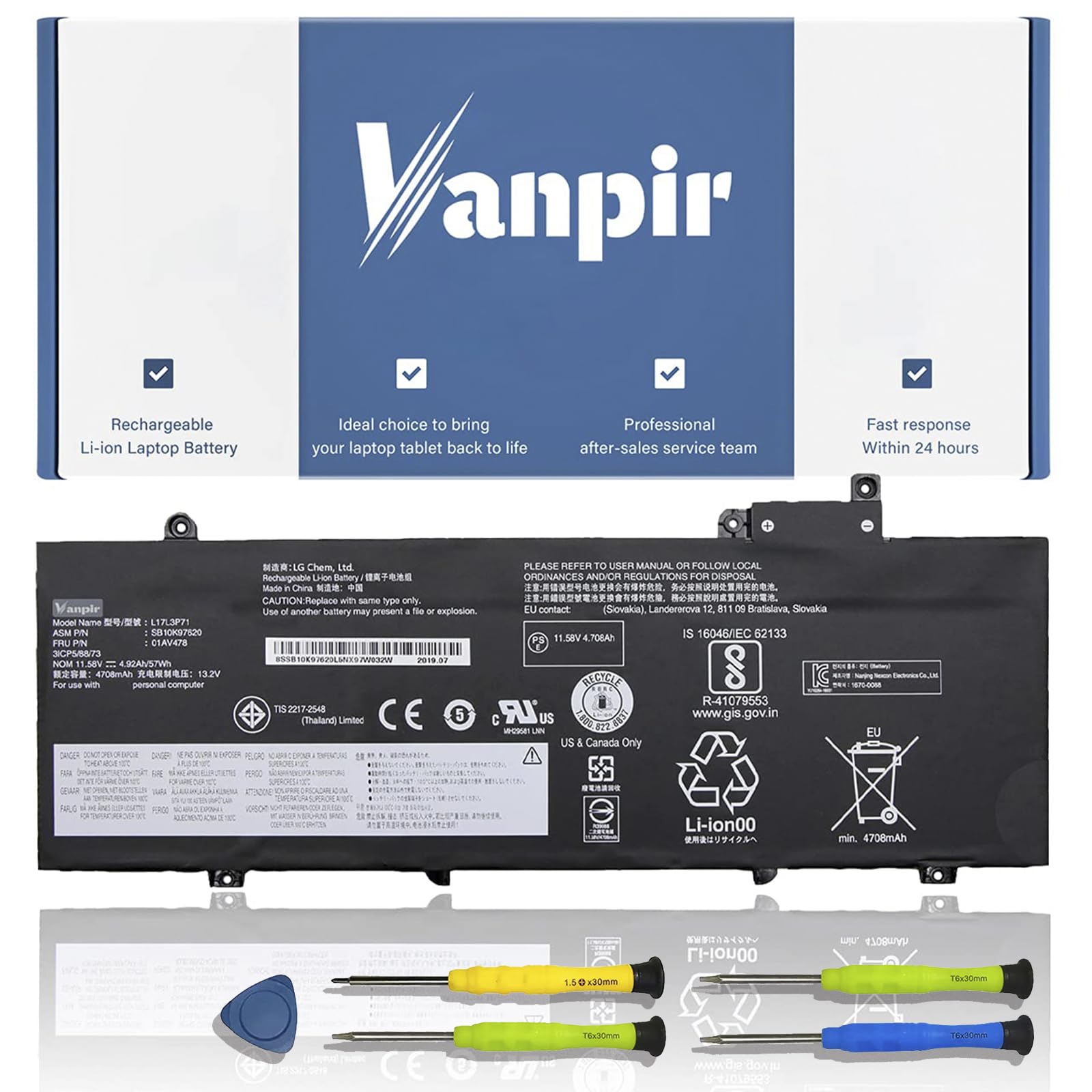 Amazon.com: VANPIR L17L3P71 01AV478 Laptop Battery, 11.58V