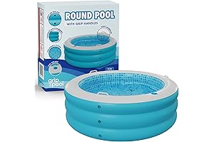 Inflatable Round Swimming Pool with Blow Up Padded Floor, Cup Holder, Handles...