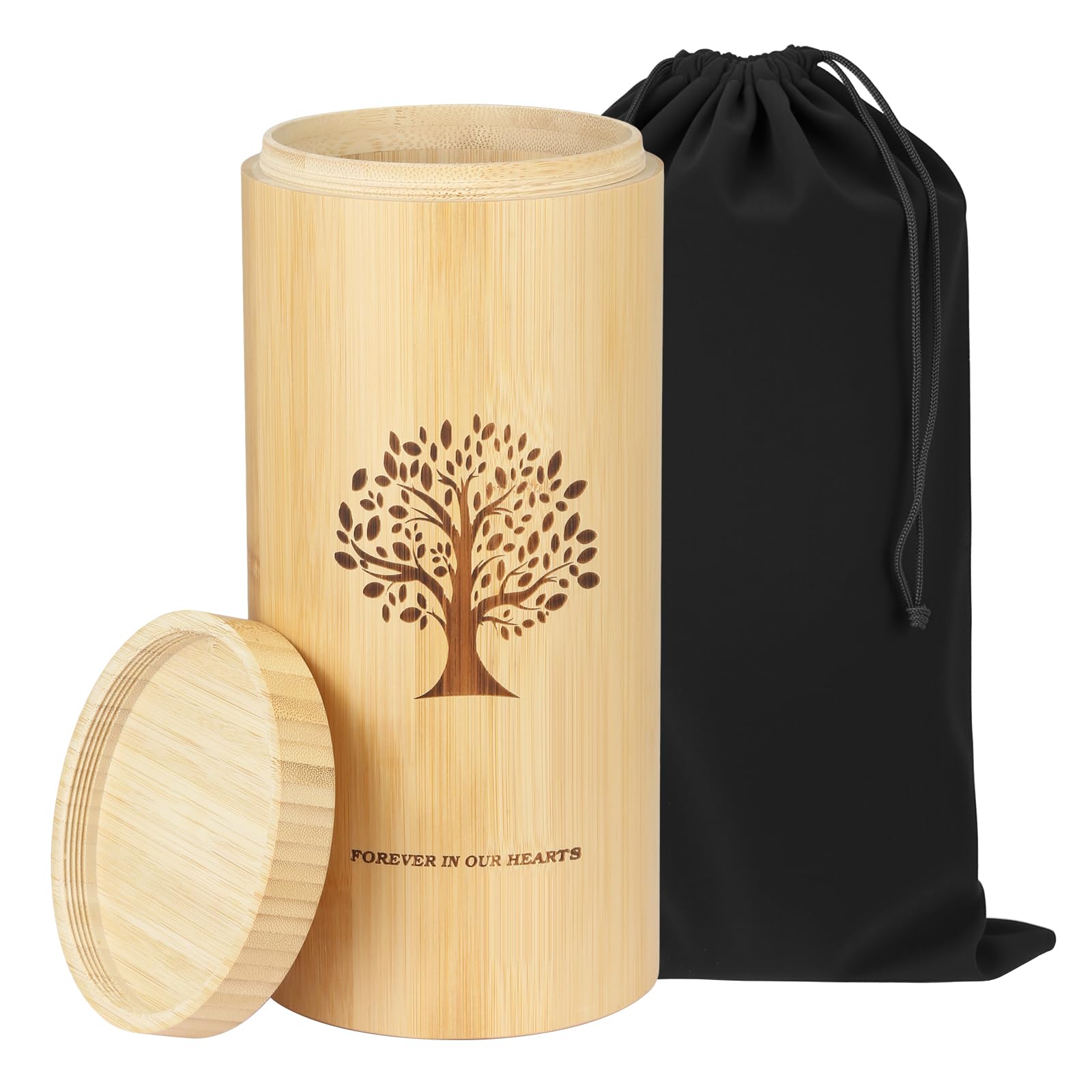 Urnas Grandes para Cenizas humanas con Tapa de Rosca, urnas de cremación de bambú para Cenizas Adultos,Urna para esparcir cenizas con patrón de árbol de la Vida,13*28cm,con bolsa con cordón
