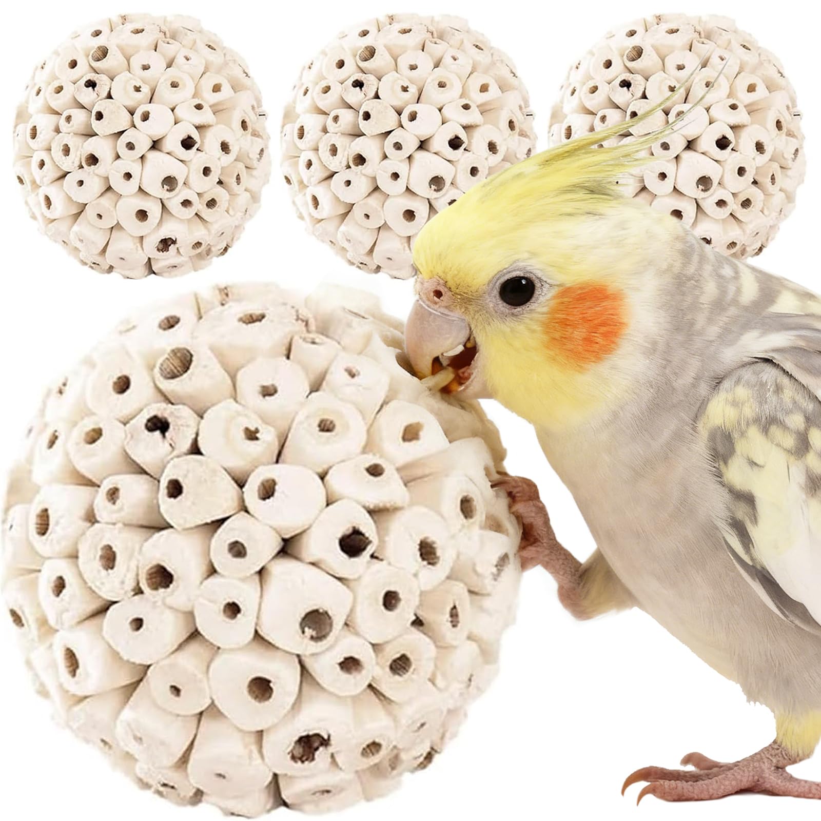 4PCS Bird Toys Sola Balls 2.36'' - Bird Foraging Toy, Sola Atta Ball, Parrot Chew Shred Toy for Sharpening Claws & Beaks for Cockatiel, Parakeets, Conure, Love Birds, Budgie and Small Birds