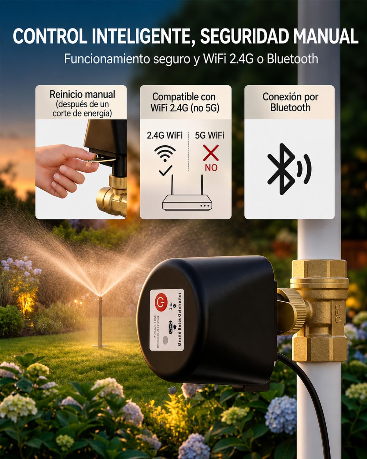 Válvula de Agua Inteligente WiFi, Válvula de Bola Motorizada, Control Remoto por App, Apto con Alexa y Google Home, para Jardín, Invernaderos e Hidroponía, Control de Flujo de Agualatón, Latón, 3/4"