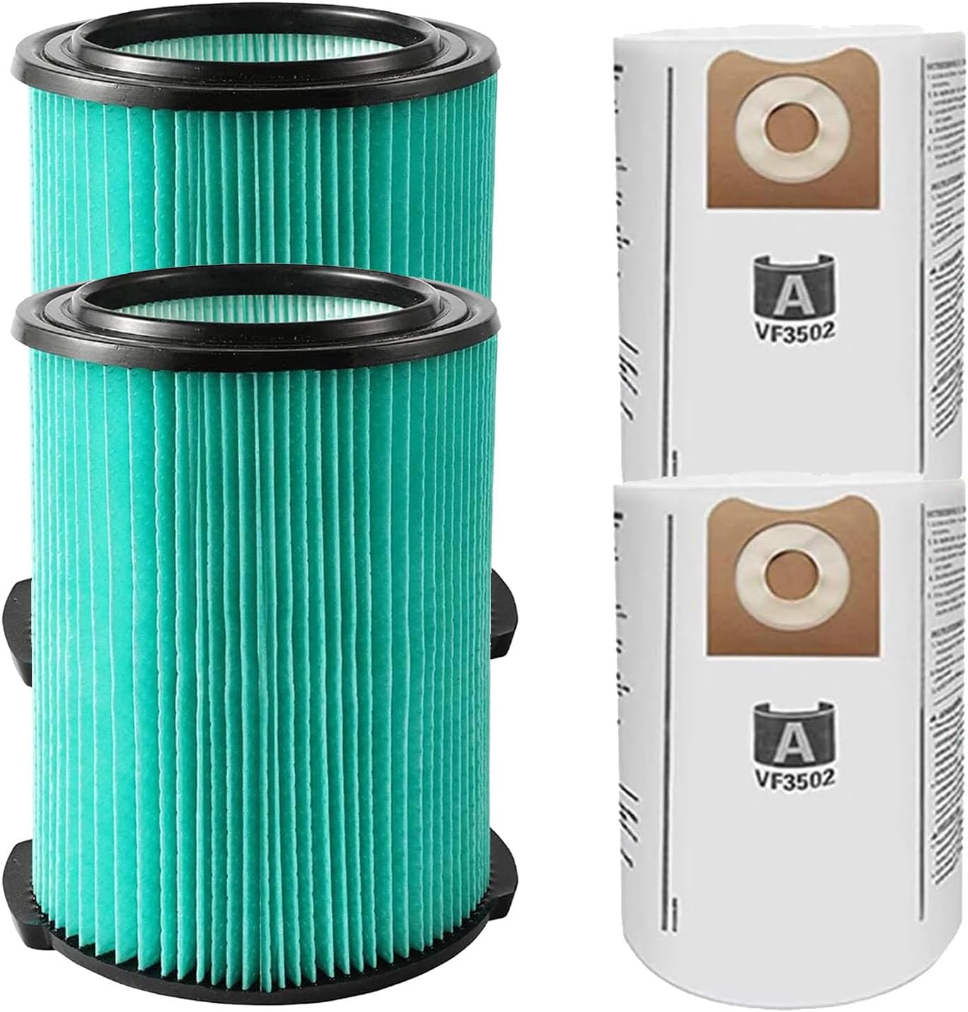 MZY LLC VF6000 5-Layer Replacement Filters for Ridgid Vacuum Filter 5-20 Gallon Wet Dry Vacuums WD5500 WD0671 WD6425 WD7000 WD1280, 2 Pack VF6000 Filters + 2 Pack VF3502 Bags