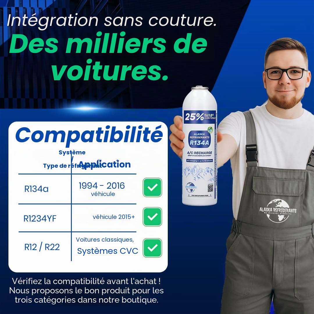 Recharge de gaz réfrigérant pour climatisation de véhicule HC134A - Bouteille de remplacement pour voitures