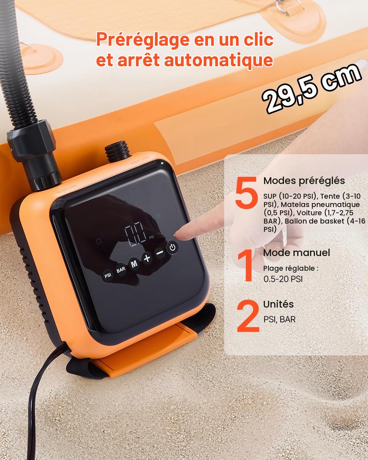 VEVOR Pompe à Air pour Paddle Haute Pression 40 psi, Gonfleur pour Sup avec Connecteur Allume-Cigare et Arrêt Automatique, Gonflage et Dégonflage à Deux Étages, pour Bateau Gonflable Kayak Matelas