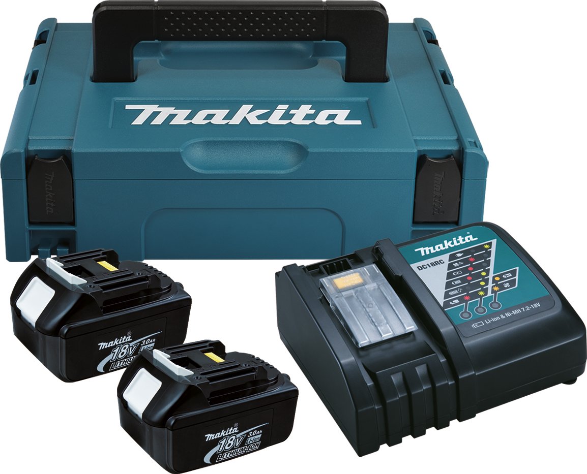 Makita 196693-0 zestaw zasilania z 2 bateriami (3 Ah), ładowarką i obudową