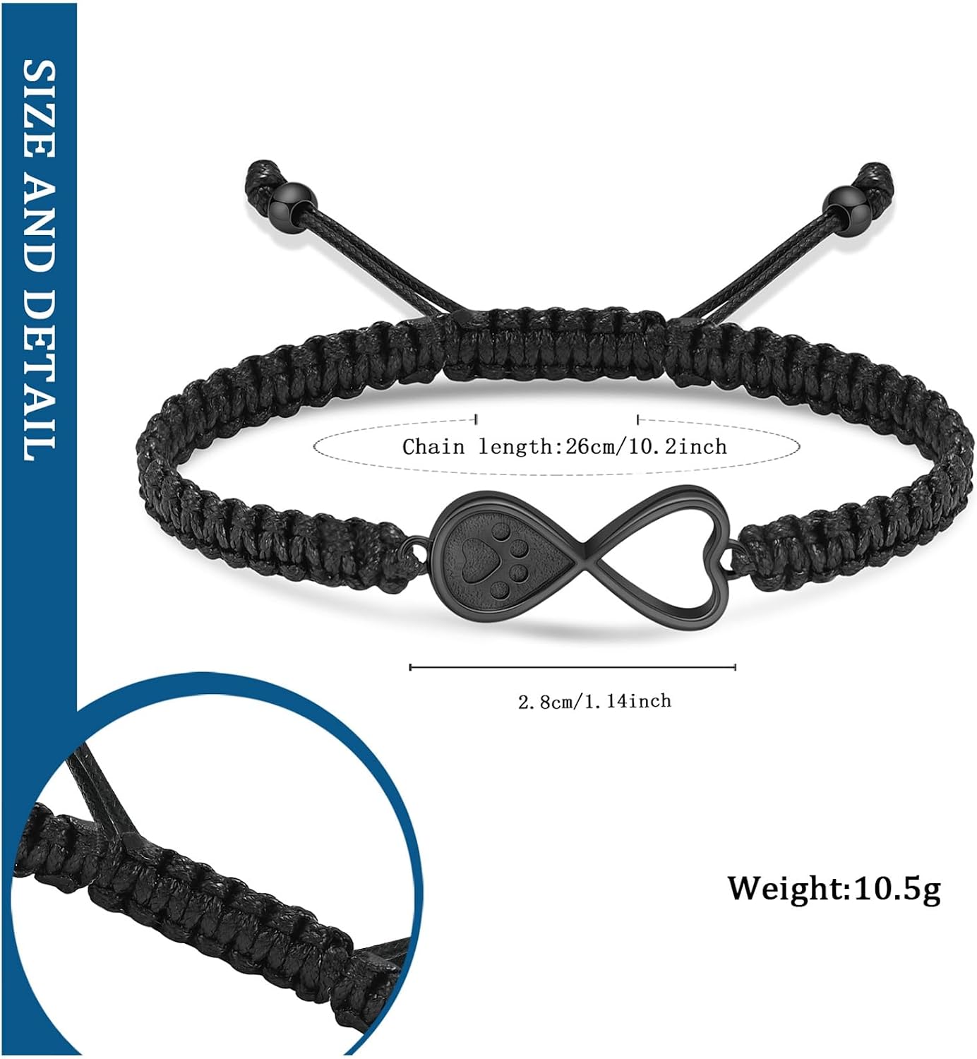 constantlife Infinity Heart Urn Bracelet for Ashes Pets Dog Cat Paw Print Cremation Jewelry Keepsake Braided Rope Adjustable Bangle Memorial Gift for Women Men