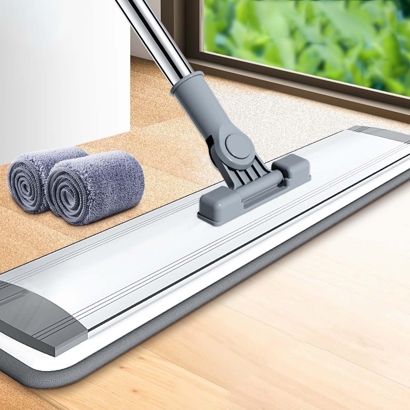 Mopa para Suelos con Paño Microfibra, Fregona Lavable Reutilizable, Limpiador De Suelos para Baldosas Laminado Y Superficies Lisas, Mopa Fregona con Mango Ajustable para Hogar
