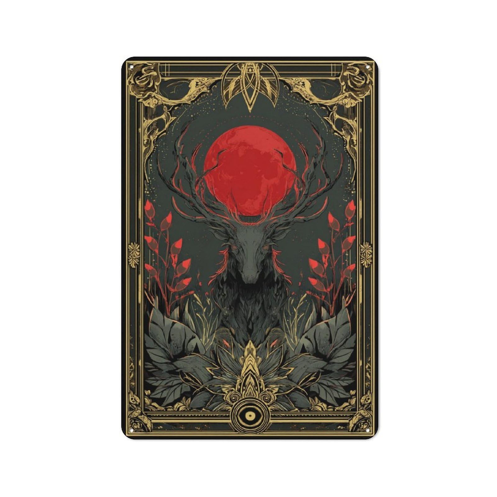 Junmoney Mystic Deer Moon Metal Wall Sign 30X20cm Featuring For Garage Or Workshop, For Home Office, Studio And Craft Room Walls