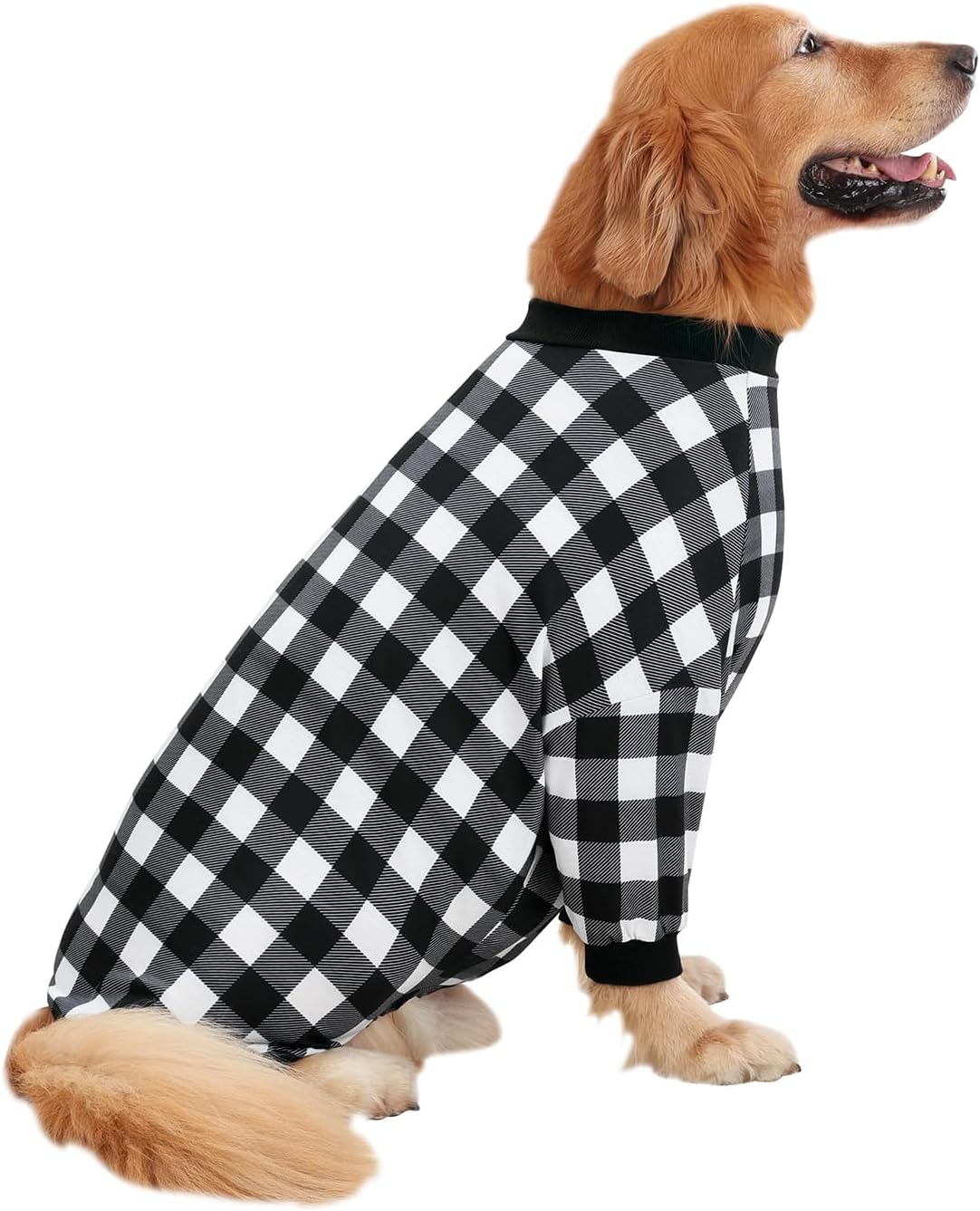 Pijama para Perro HDE, Talla XXL, Estampado Buffalo Negro y Blanco